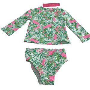 Lilly Pulitzer Bikini Girls Size 2 Botanical Green Just Wing it Rashguard Set